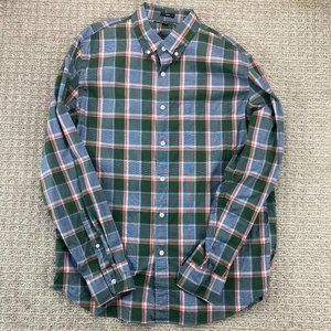 J.Crew Mercantile Flex Shirt Men Large Blue Green Red Checkered Button Down Slim